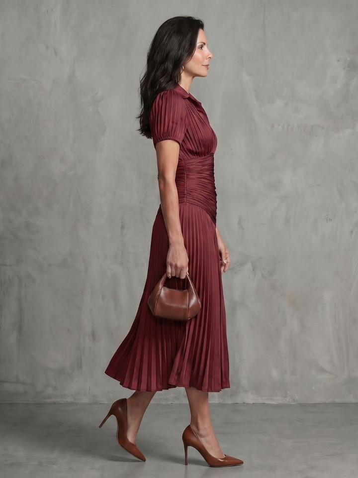 Theodora™ | Pleated Waist Stripe Midi Dress