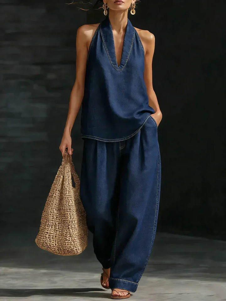 Martina | Long Fluid Suit with V-Neck