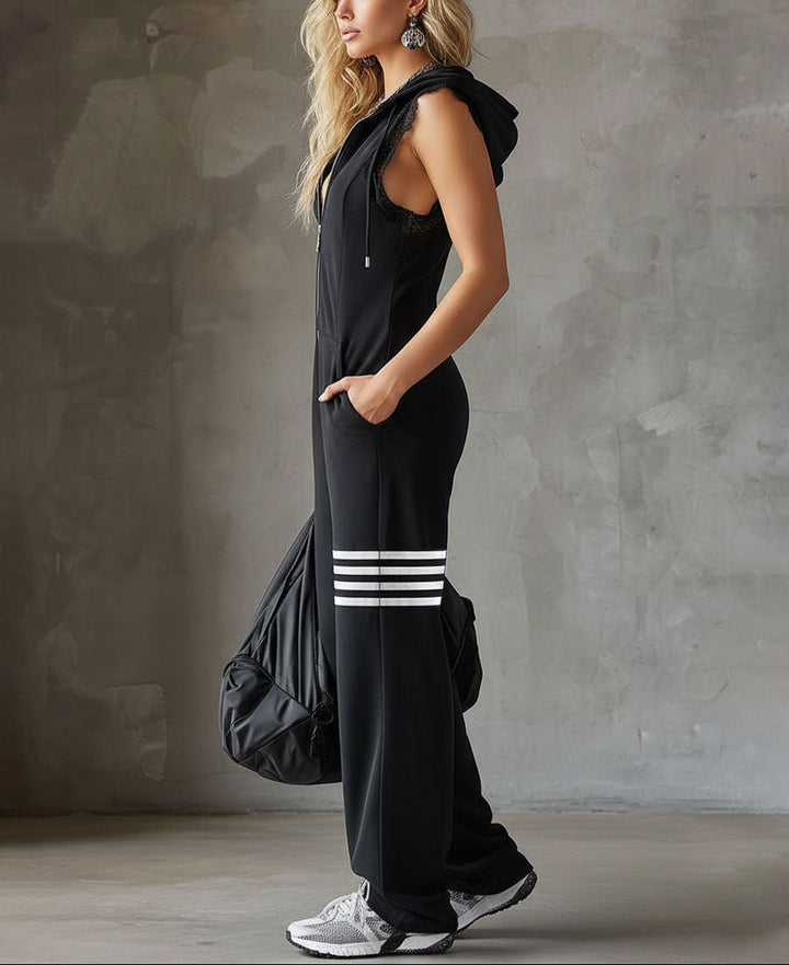 Giada™ | Retro Sports Hooded Striped Jumpsuit