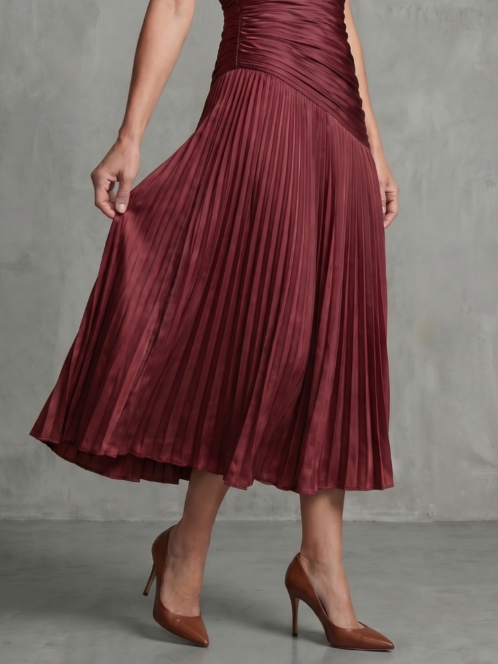 Theodora™ | Pleated Waist Stripe Midi Dress