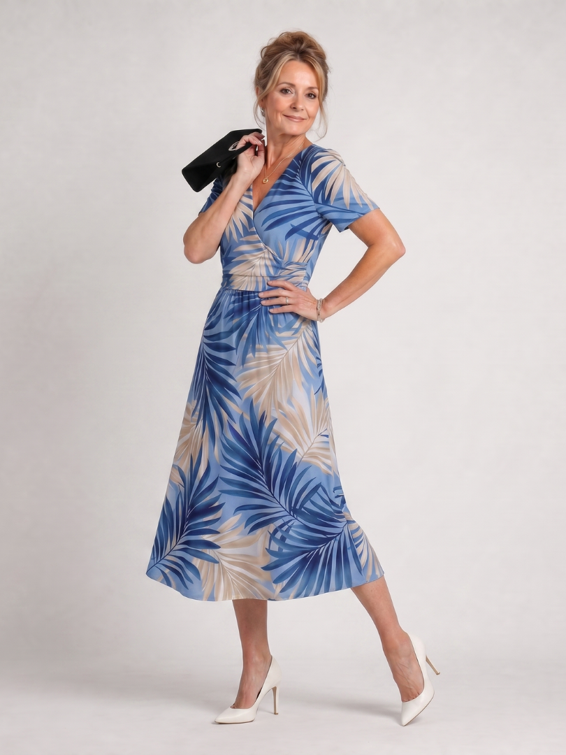Marion | Floral Print Short Sleeve V Neck Midi Dress