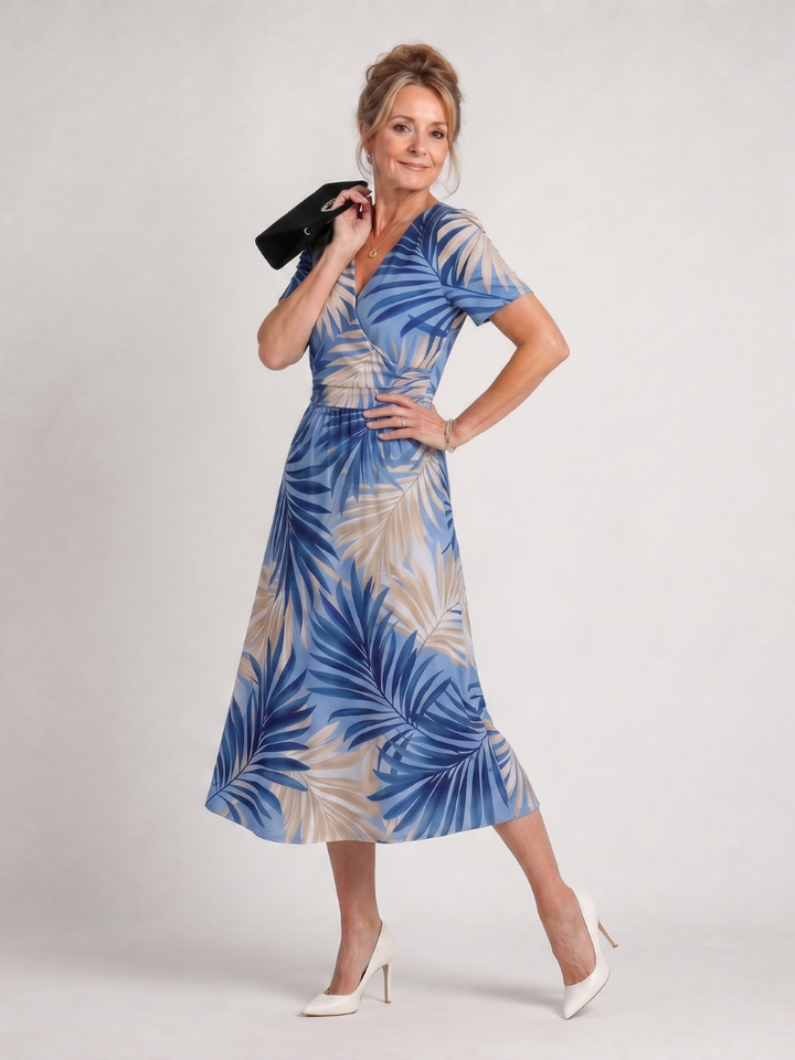 Marion | Floral Print Short Sleeve V Neck Midi Dress