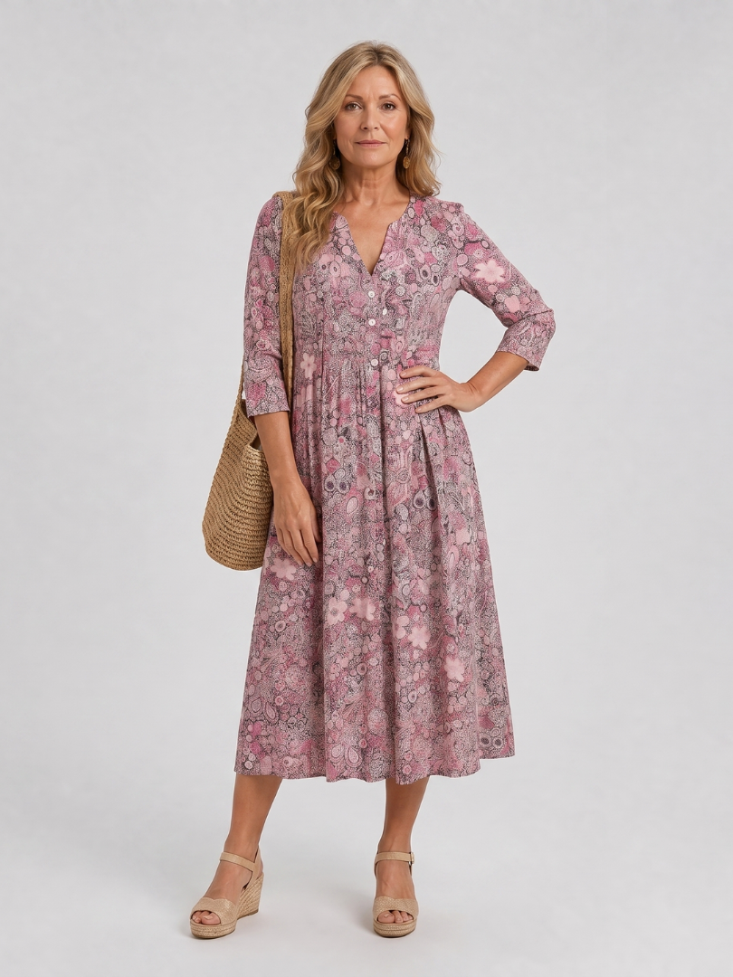 Picao | Vintage Front Three Quarter Sleeve Midi Dress