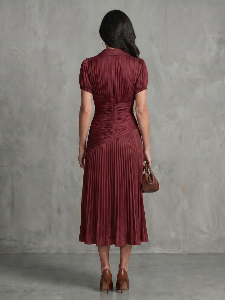 Theodora™ | Pleated Waist Stripe Midi Dress