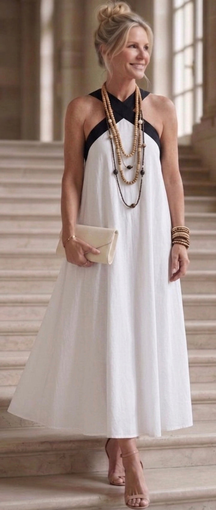 Adair | Cross Neck Contrast Strap Midi Dress