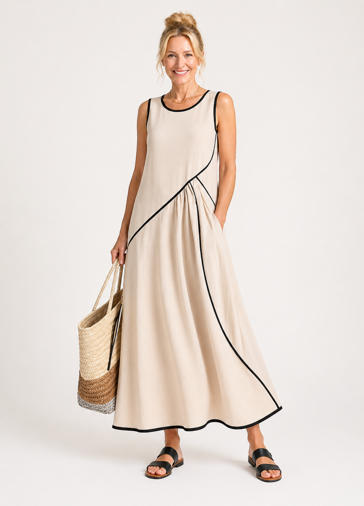 Soleia | Sleeveless Round Neck Draped Maxi Dress