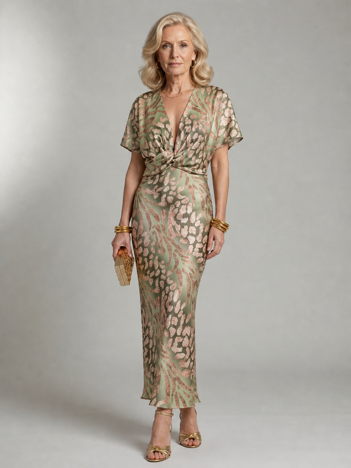 Charlotte | Abstract Print V Neck Twist Waist Midi Dress