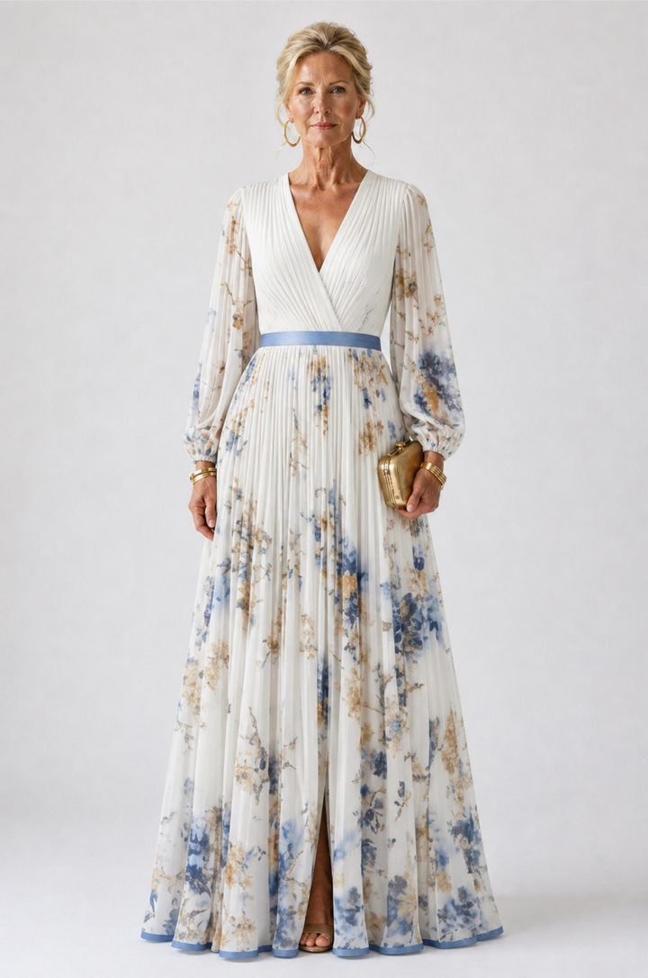 Alice | Long Sleeve V Neck Floral Maxi Dress
