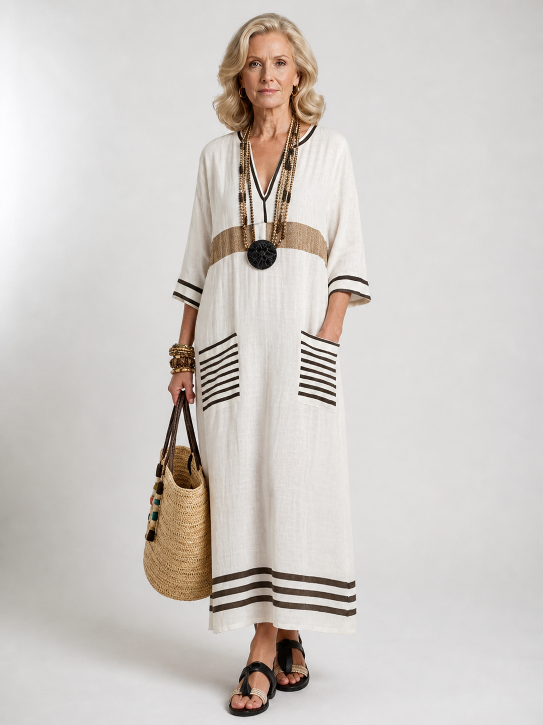 Noemi | V Neck Half Sleeve Pocket Maxi Dress