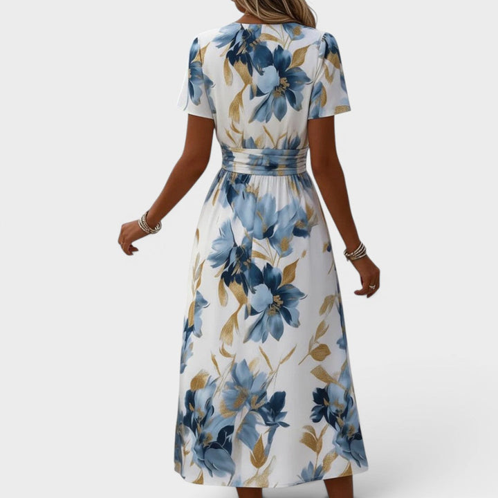 Elara | Floral Wrap Waist Midi Dress