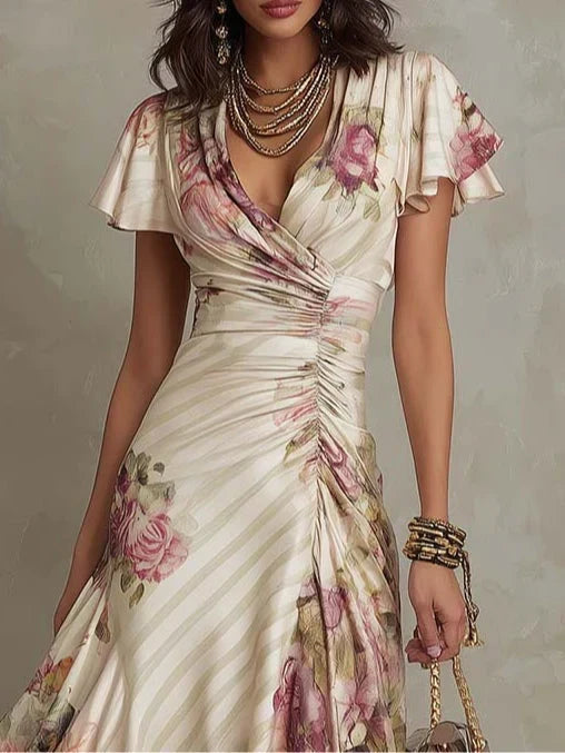 Alba™ | Floral Ruched Wrap Midi Dress