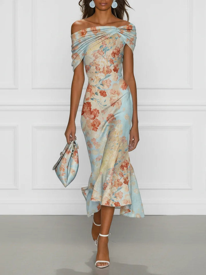 Vittoria™ | Blue Floral Off-Shoulder Mermaid Midi Dress