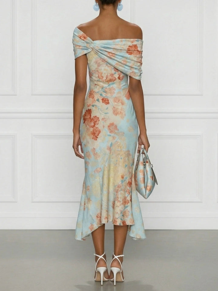 Vittoria™ | Blue Floral Off-Shoulder Mermaid Midi Dress