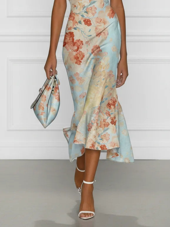Vittoria™ | Blue Floral Off-Shoulder Mermaid Midi Dress