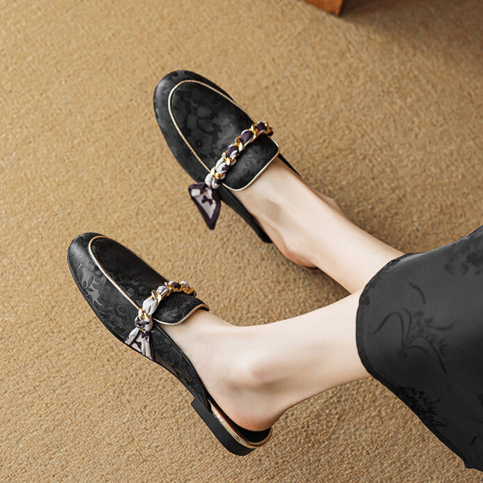 Lumor | Floral Chain Accent Loafer Mules