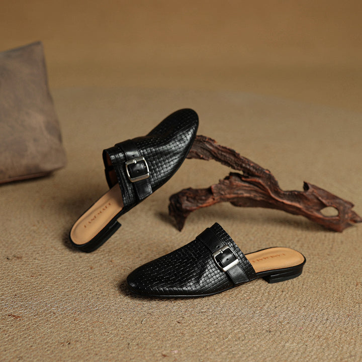 Emrie | Square-Toe Buckle Accent Mules