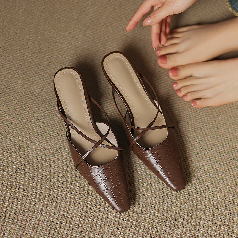 Mire | Pointed-Toe Crisscross Strap Heel Mules