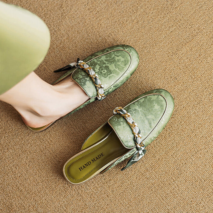 Lumor | Floral Chain Accent Loafer Mules