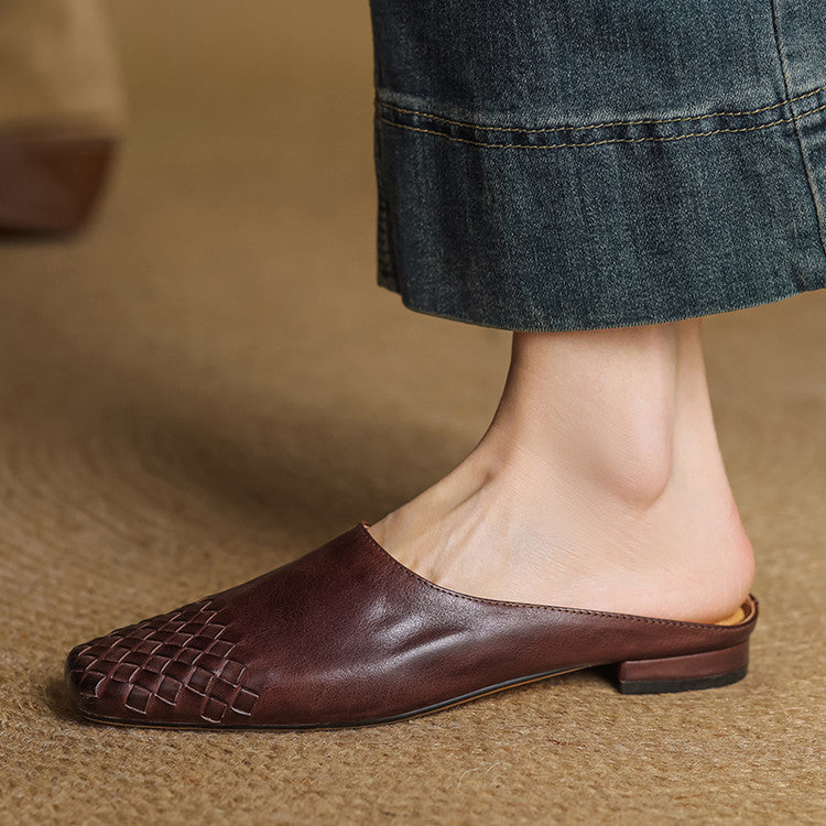 Dalvi | Textured Square-Toe Slip-On Mules
