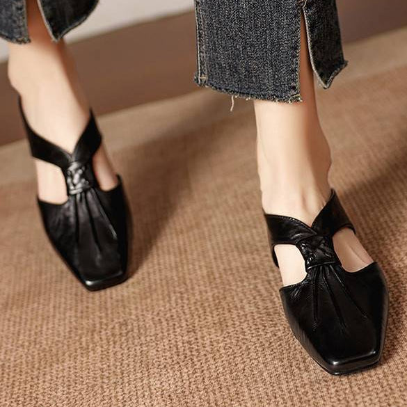 Olene | Square-Toe Pleated Strap Mules