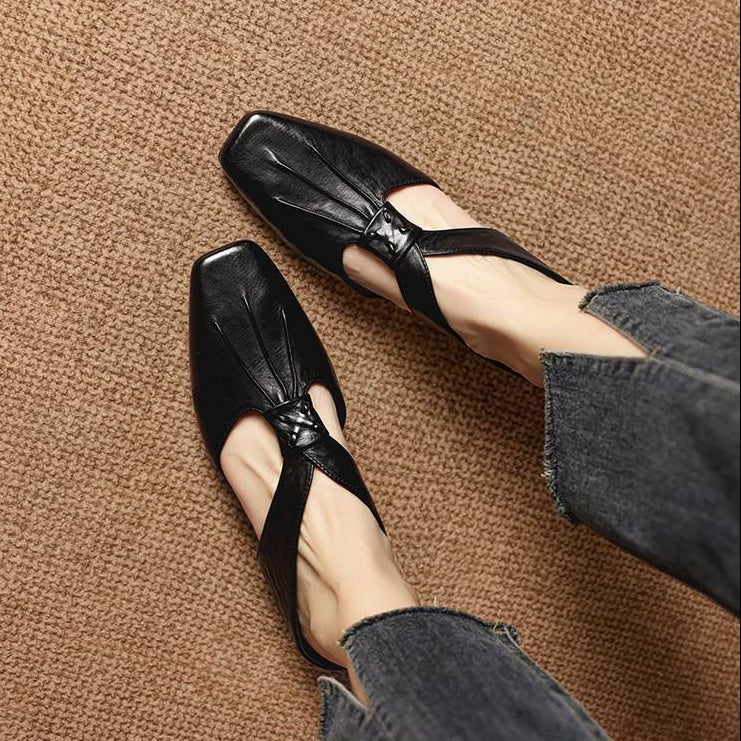 Olene | Square-Toe Pleated Strap Mules