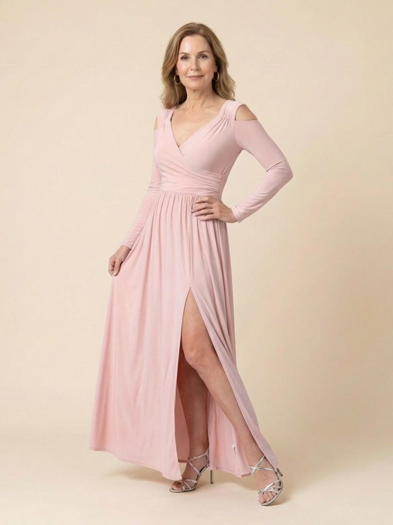 Althea | Long Sleeve V Neck Maxi Dress With Slit