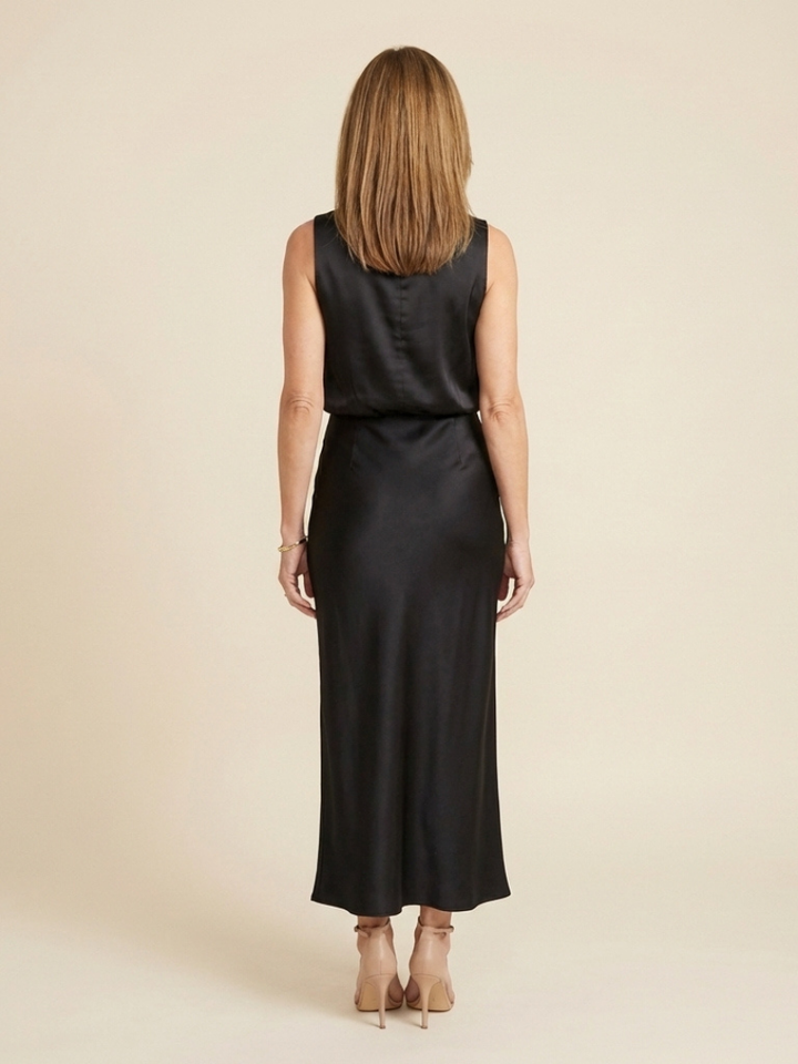 Olivienne | Sleeveless Draped High Neck Midi Dress
