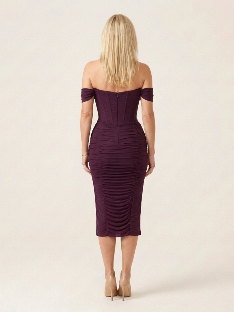 Sabira | Off Shoulder Ruched Midi Dress