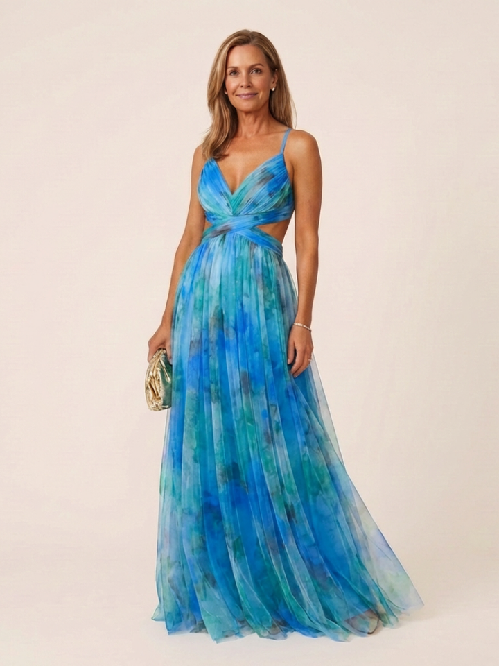 Thalira | Sleeveless V Neck Pleated Maxi Dress