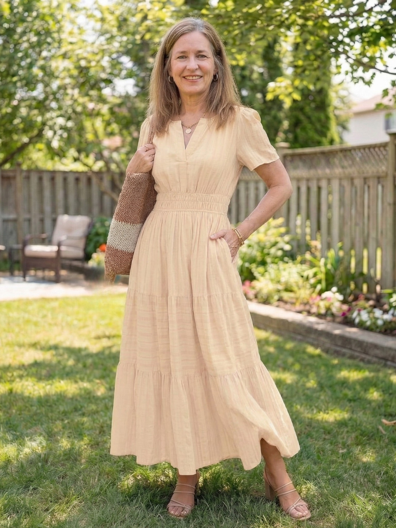 Odelia | Short Sleeve Tiered Maxi Dress