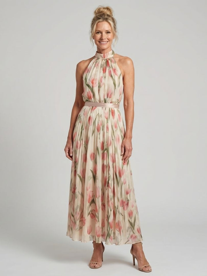 Melanie | Halter Neck Floral Midi Dress