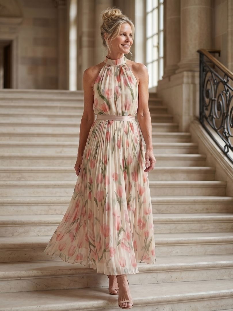 Melanie | Halter Neck Floral Midi Dress