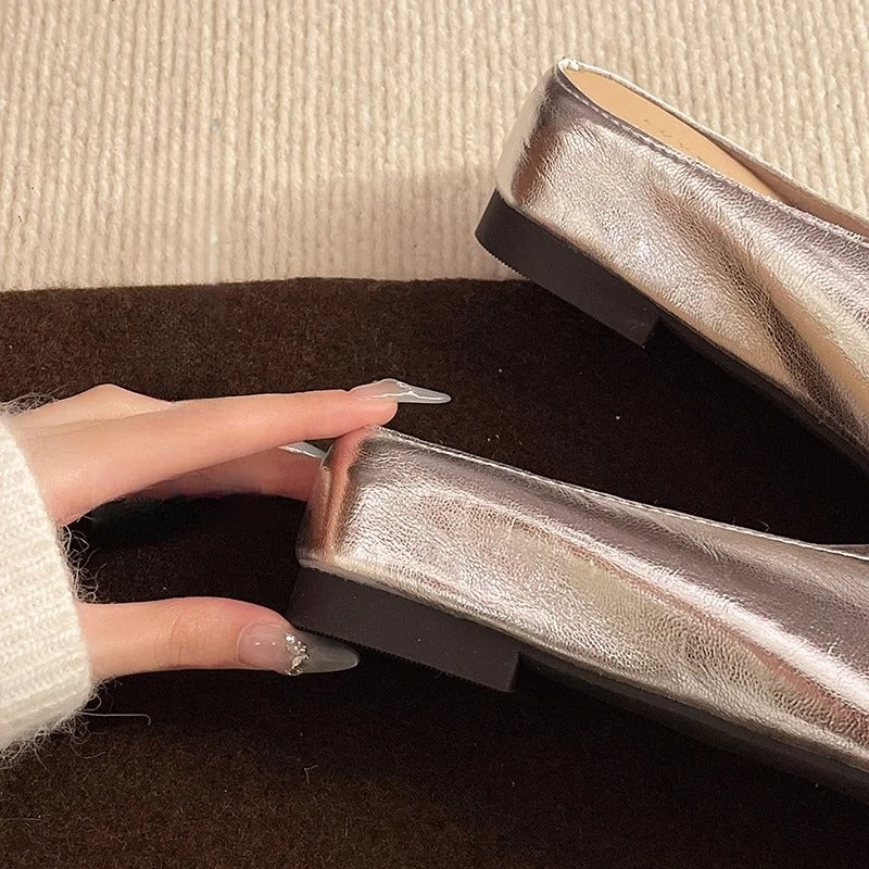 Lyra | Metallic Square-Toe Slip-On Mules