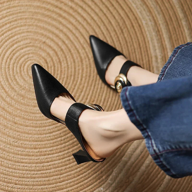 Garnet | Pointed-Toe Floral Accent Heel Mules