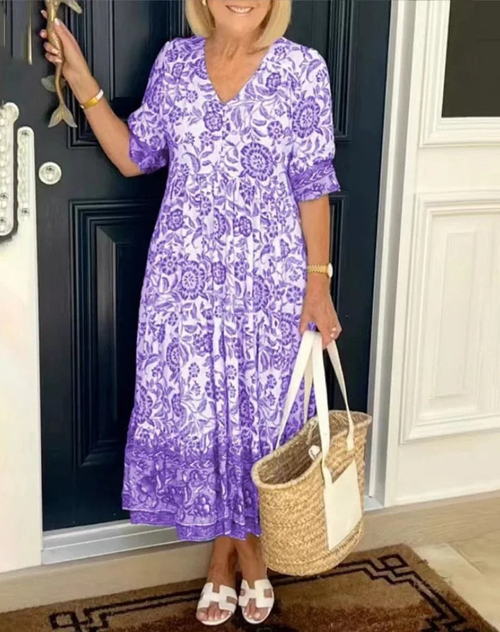Cathy™ | Elegant Floral Dress with V-Neck