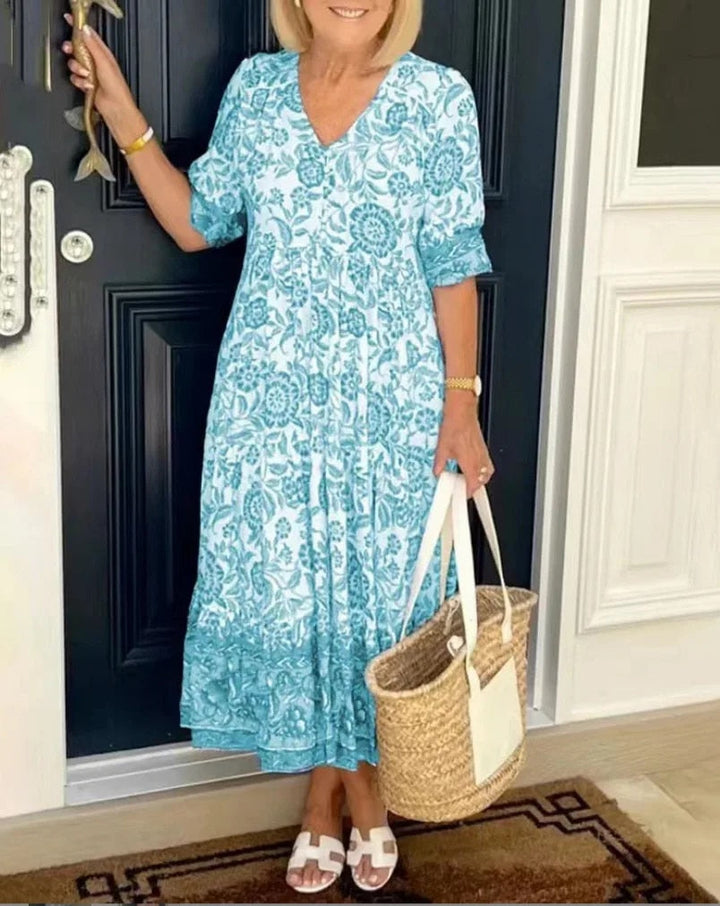 Cathy™ | Elegant Floral Dress with V-Neck