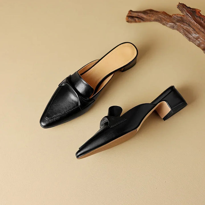 Alaya | Pointed-Toe Bow Accent Heel Mules