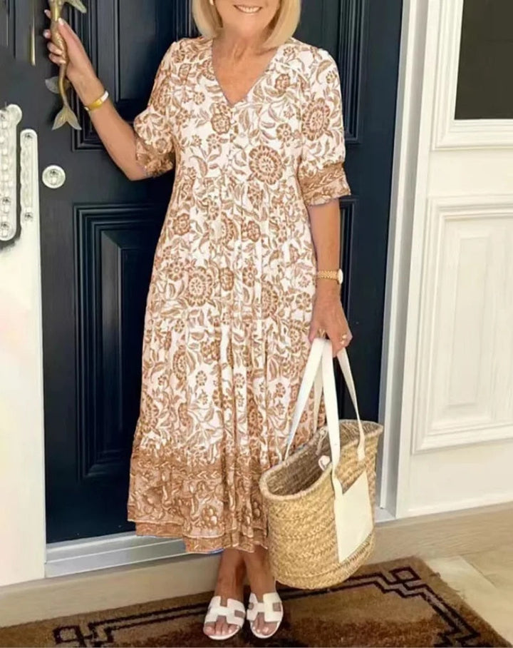 Cathy™ | Elegant Floral Dress with V-Neck