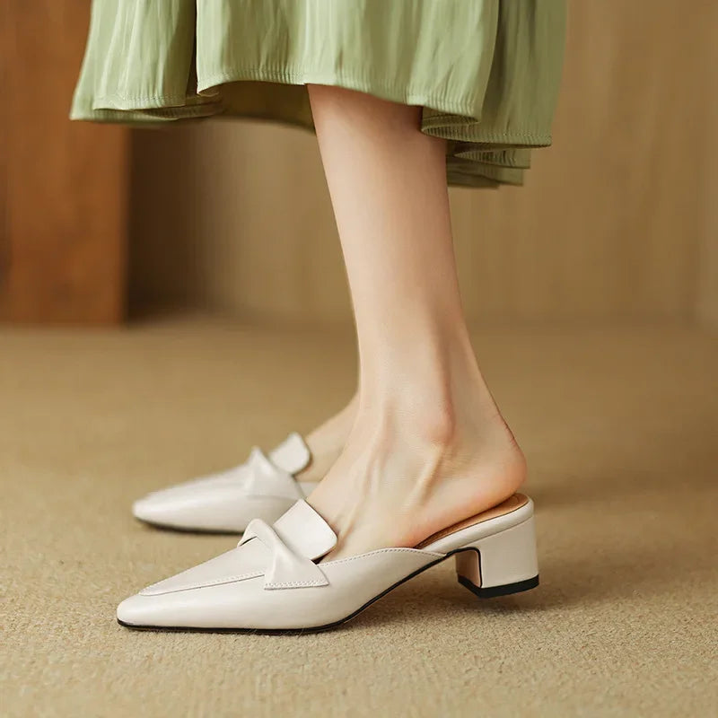 Alaya | Pointed-Toe Bow Accent Heel Mules