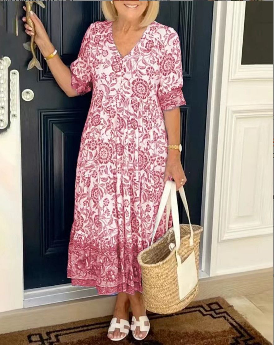 Cathy™ | Elegant Floral Dress with V-Neck