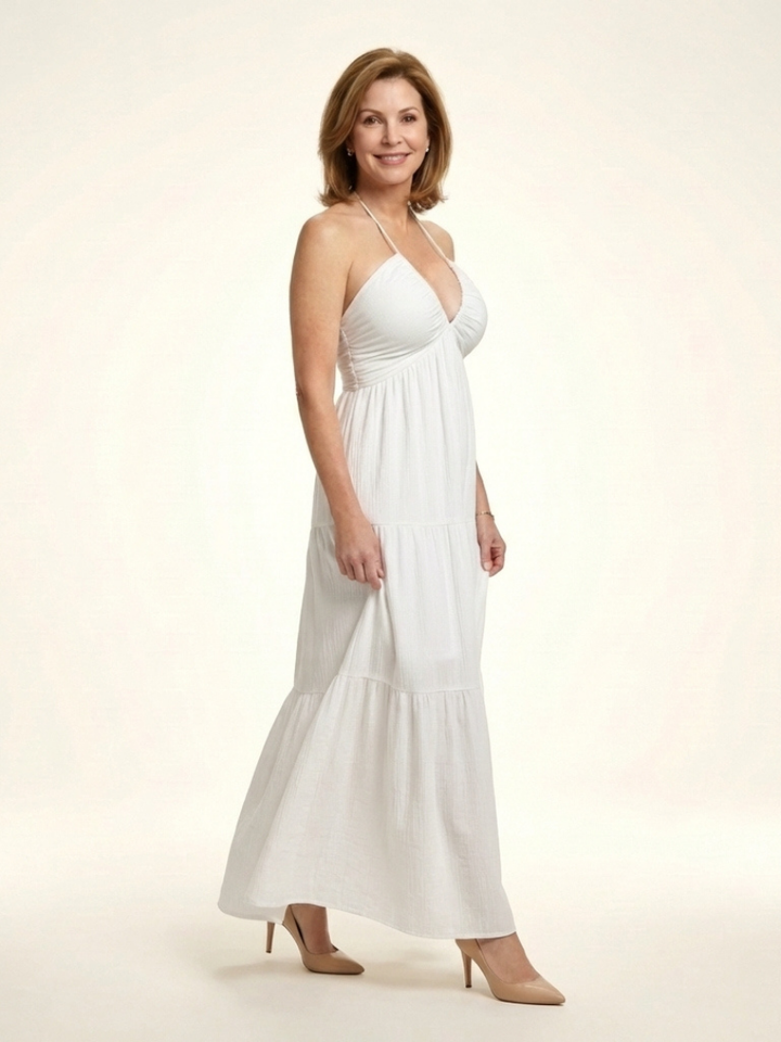 Solenne | Halter Neck Gathered Bodice Tiered Maxi Dress