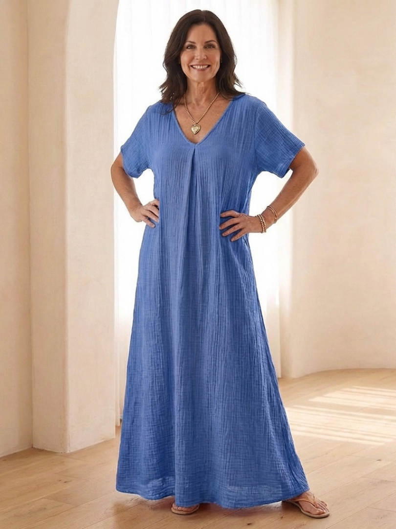 Liora | V Neck Short Sleeve Midi Dress