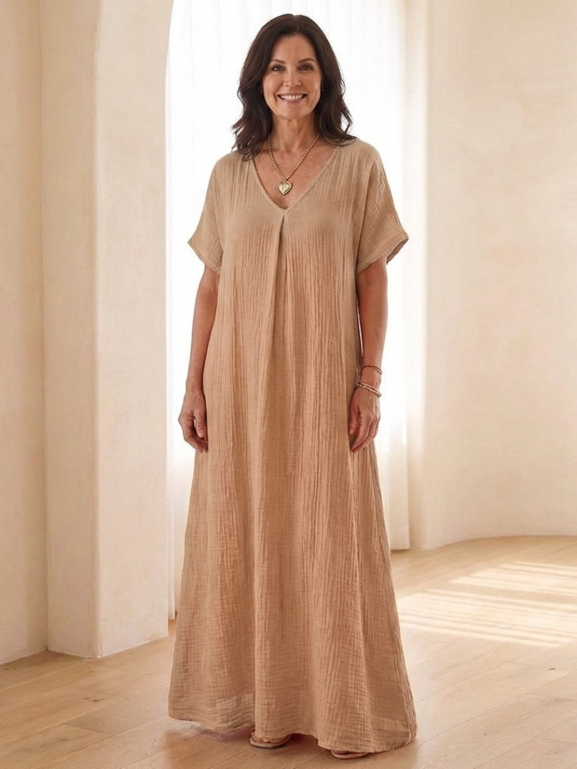 Liora | V Neck Short Sleeve Midi Dress