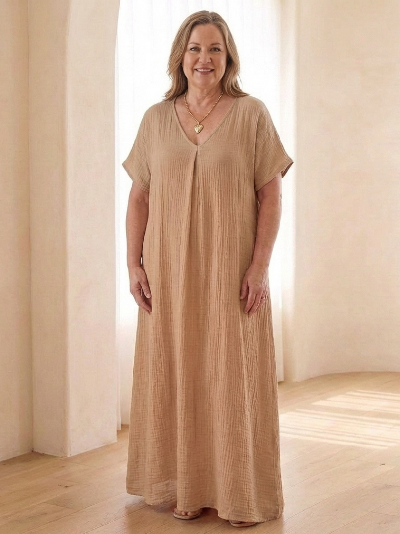 Liora | V Neck Short Sleeve Midi Dress