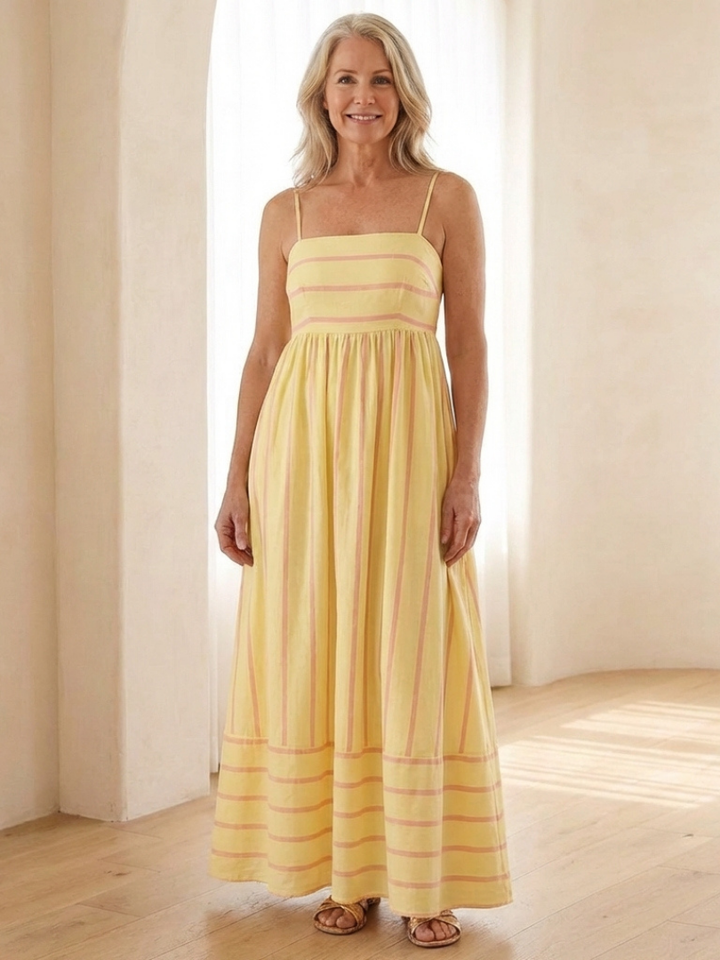 Oceane | Spaghetti Strap Striped Maxi Dress Gathered Waist