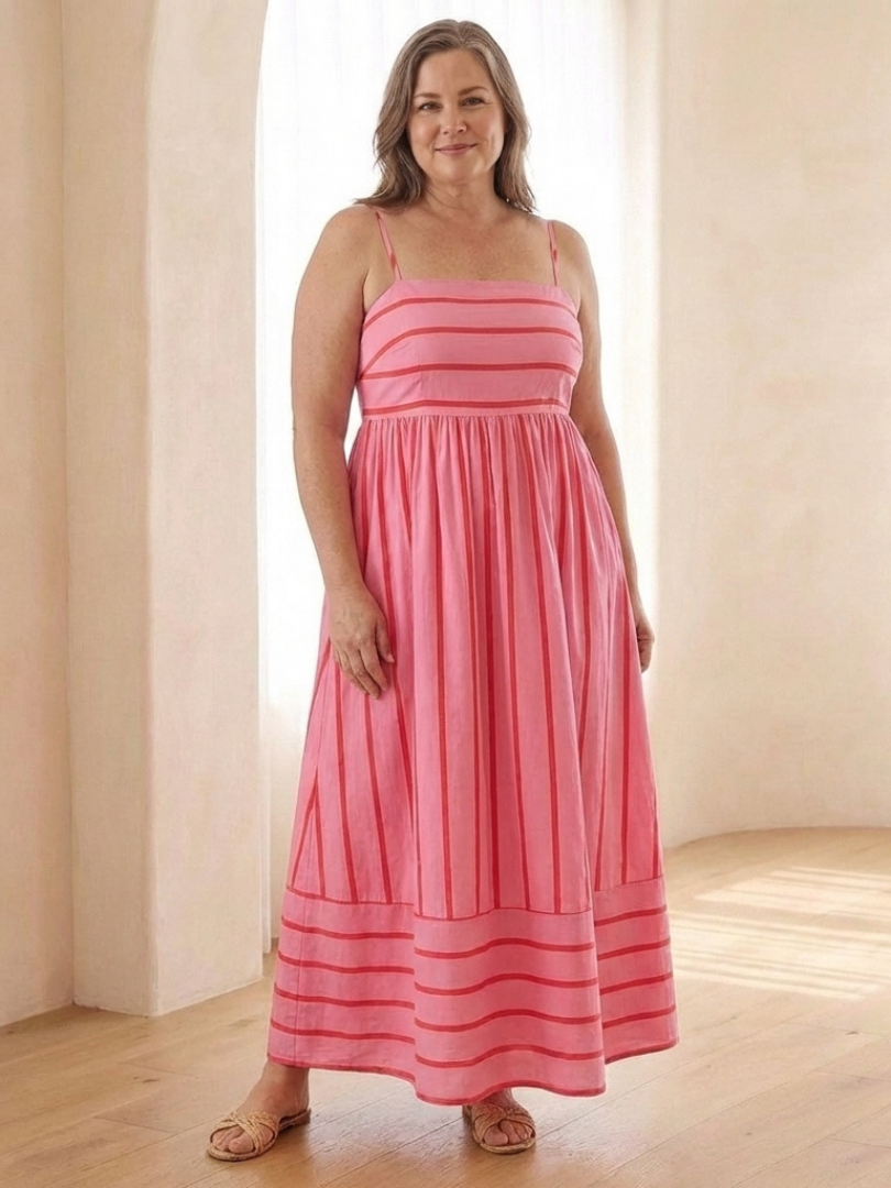 Oceane | Spaghetti Strap Striped Maxi Dress Gathered Waist