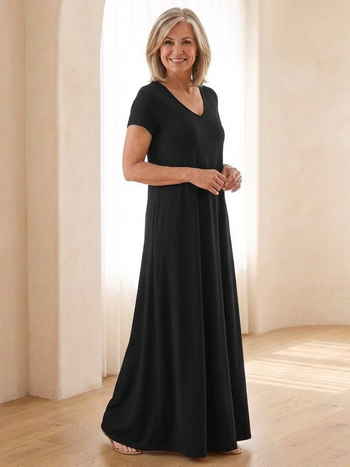 Samira | V Neck Short Sleeve Pocket Maxi Dress