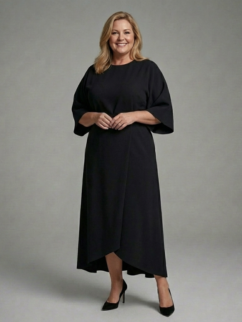 Sereia | Waist Defined Cape Sleeve Asymmetric Midi Dress