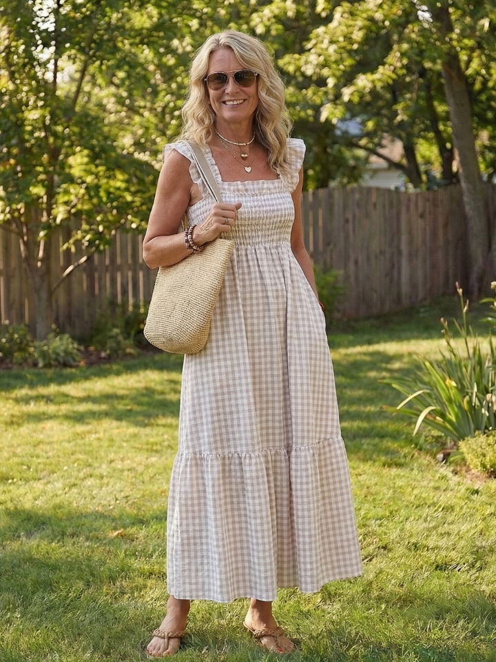 Isolde | Flutter Sleeve Smocked Gingham Maxi Dress