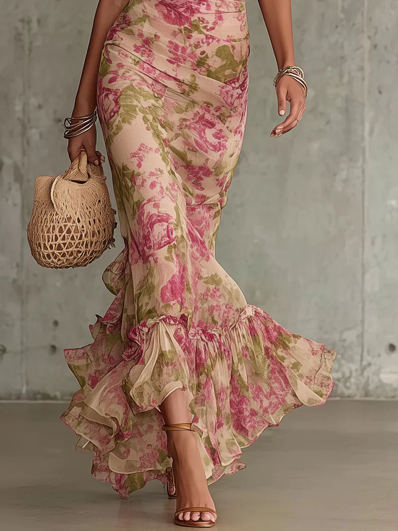 Margaret™ | Vintage Rose Puff Sleeve Maxi Dress